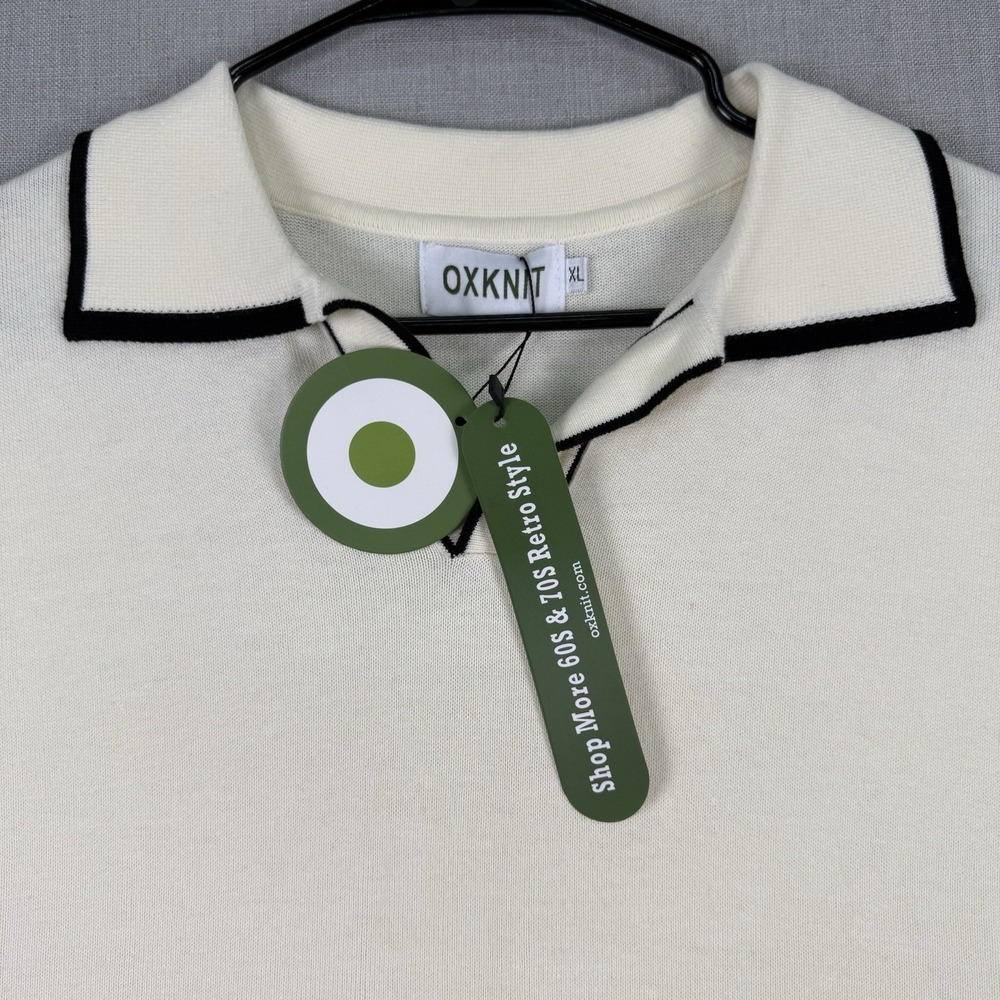 OXKNIT Shirt Men's Size XL V-Neck Polo Beige Dog w/ Glasses 100% Cotton NWT - Picture 4 of 8
